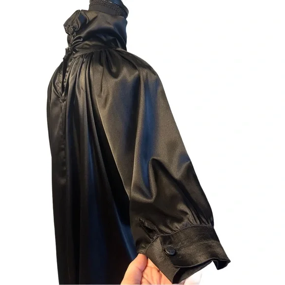 🖤Y2K Black Satin High-Neck Blouse | Adjustable Collar 🖤 - Picture 10 of 14